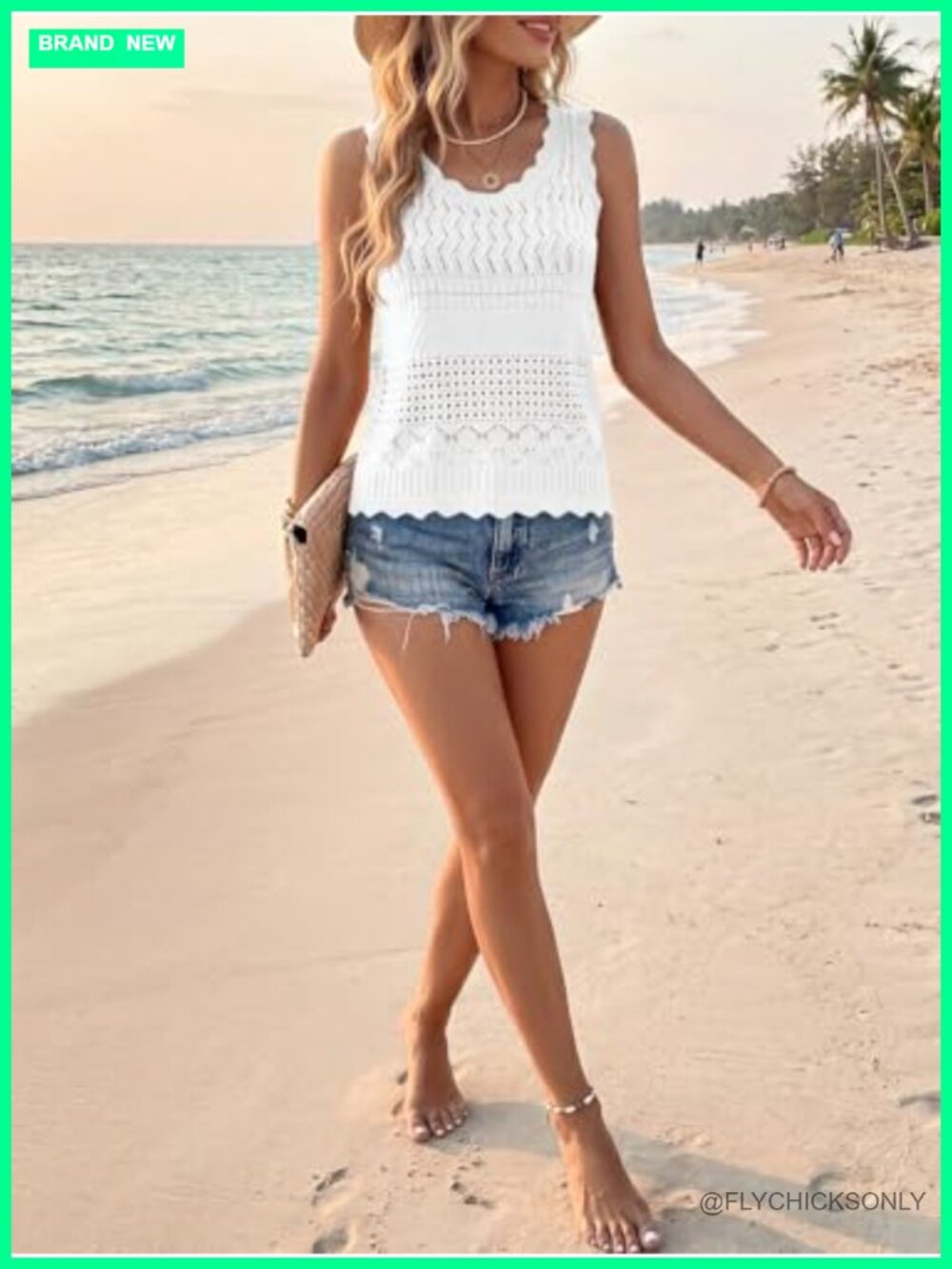 Crochet Tank Top Sleeveless Knit Sweater Vest Boho Summer Beach Top - Picture 4 of 7